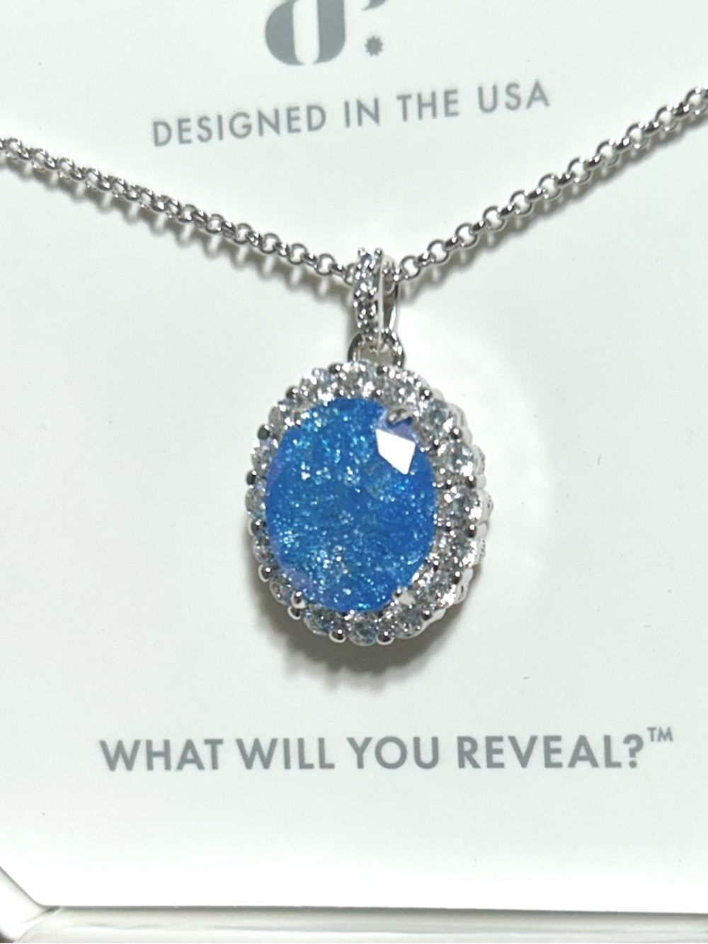 Sparkling Blue Oval Pendant Necklace - 2424